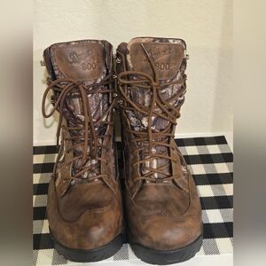 Danner Brown Leather Hunting Boots with Camo Panels